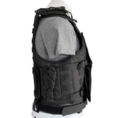 Chaqueta de protección ajustable de chaleco negro con sistema Molle en tela de poliéster