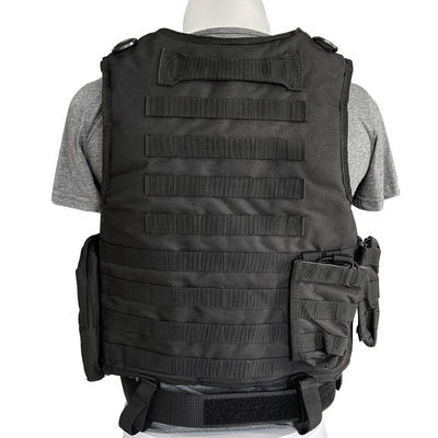Chaqueta de protección ajustable de chaleco negro con sistema Molle en tela de poliéster