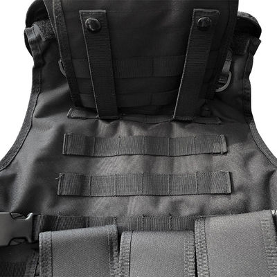 Chaqueta de protección ajustable de chaleco negro con sistema Molle en tela de poliéster