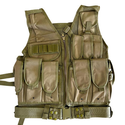Vestido de protección multifuncional de color kaki/tano con bolsas múltiples y revestimiento de malla de 1,6 kg