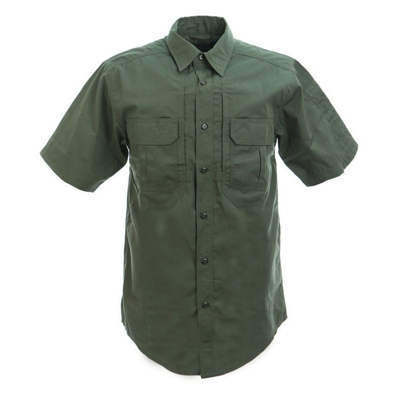 Camiseta corta de entrenamiento en estilo verde del ejército para peso ligero resistente al desgaste respirable